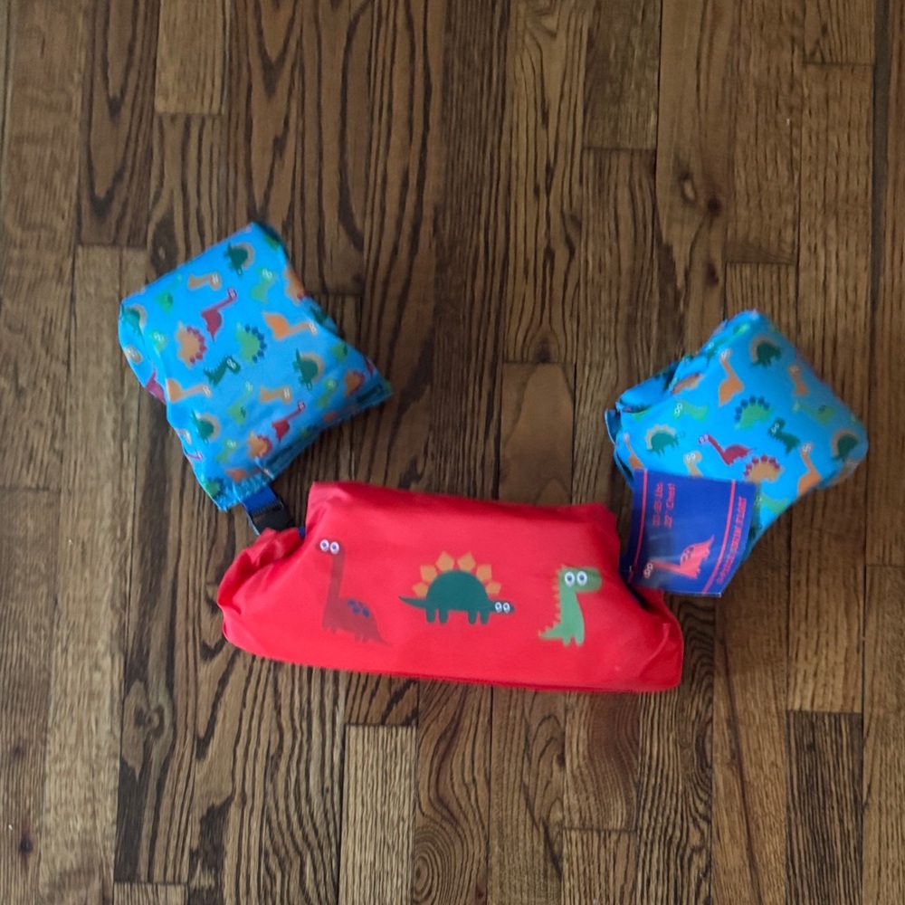 Kids Dinosaur Swim Vest - Red and Blue